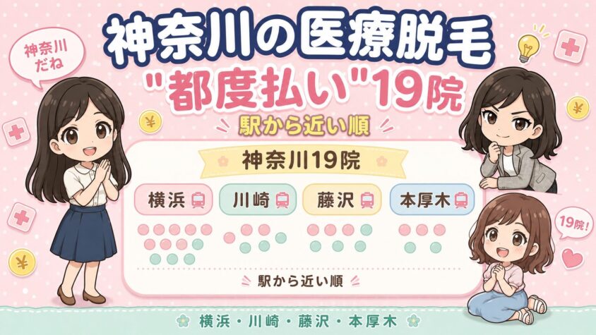 神奈川にある医療脱毛「都度払い」19院【後悔しない選び方も解説】｜横浜・川崎・藤沢・本厚木を駅から近い順に
