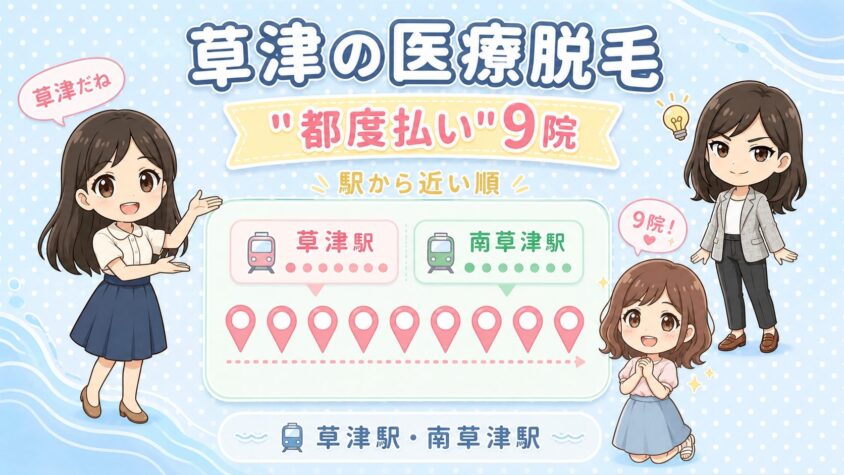草津にある医療脱毛「都度払い」9院【後悔しない選び方も解説】｜草津駅・南草津駅を駅から近い順に
