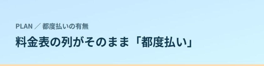 ヴァージンクリニックには都度払いがある。料金表の列がそのまま「都度払い」