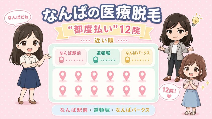 なんばにある医療脱毛「都度払い」12院【後悔しない選び方も解説】｜駅前・道頓堀・なんばパークスを近い順に