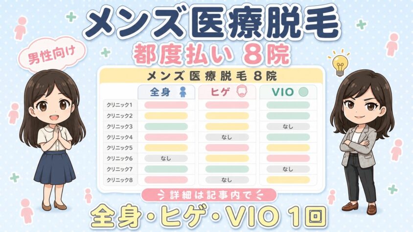 メンズ医療脱毛で都度払いできる8院｜ヒゲ・全身の1回料金と損益分岐
