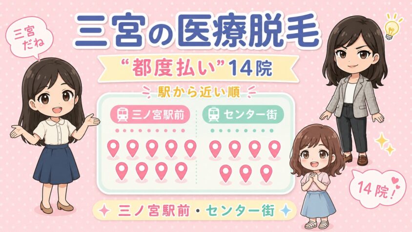 三宮にある医療脱毛「都度払い」14院【後悔しない選び方も解説】｜駅前・センター街を駅から近い順に