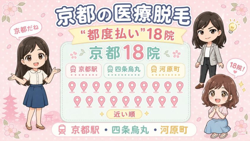京都にある医療脱毛「都度払い」18院【後悔しない選び方も解説】｜京都駅・四条烏丸・河原町を近い順に