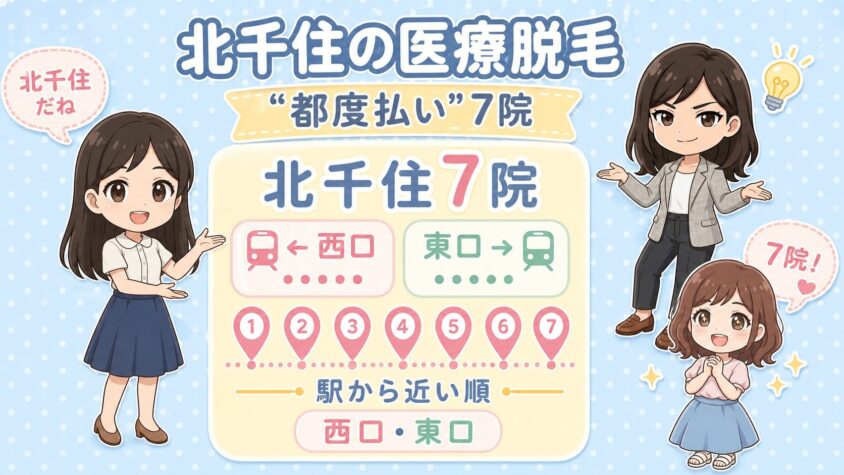 北千住にある医療脱毛「都度払い」7院【後悔しない選び方も解説】｜西口・東口を駅から近い順に