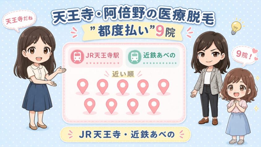 天王寺・阿倍野にある医療脱毛「都度払い」9院【後悔しない選び方も解説】｜JR天王寺駅・近鉄あべの側を近い順に