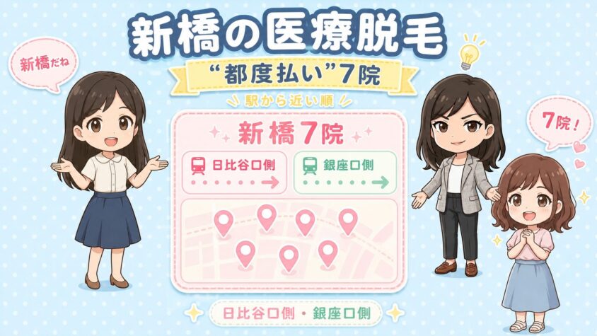 新橋にある医療脱毛「都度払い」7院【後悔しない選び方も解説】｜日比谷口側・銀座口側を駅から近い順に