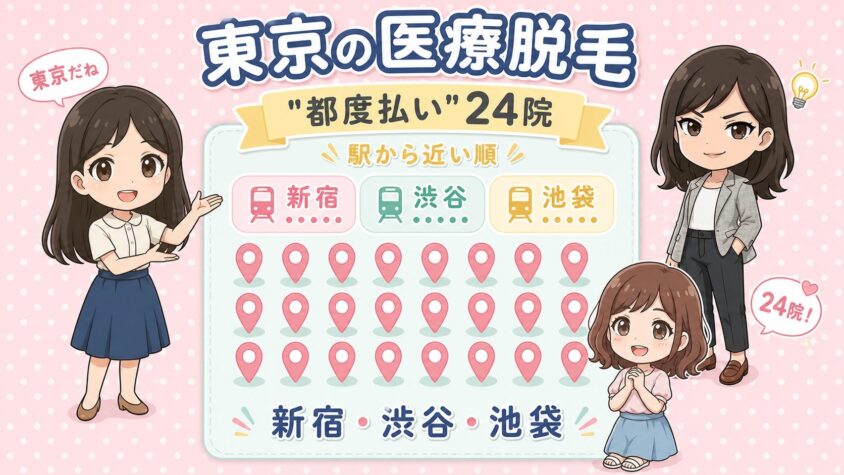 東京にある医療脱毛「都度払い」24院【後悔しない選び方も解説】｜新宿・渋谷・池袋を駅から近い順に