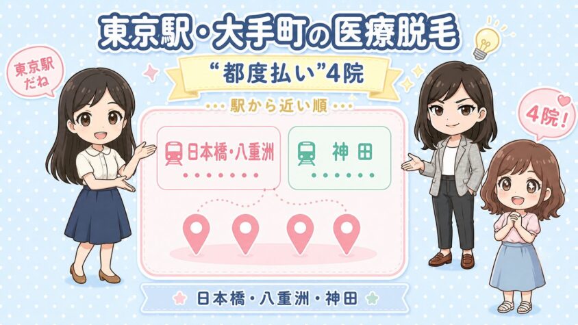 東京駅・大手町にある医療脱毛「都度払い」4院【後悔しない選び方も解説】｜日本橋・八重洲・神田を駅から近い順に