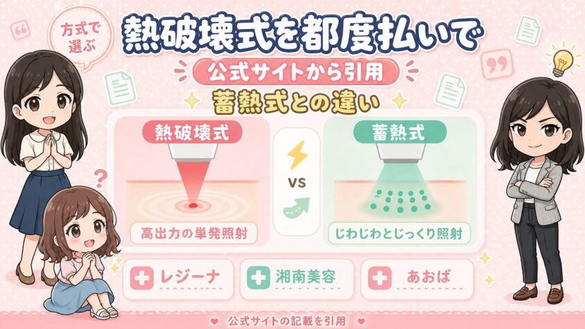 熱破壊式の医療脱毛を都度払いで！蓄熱式との違いと確実に選べる3院
