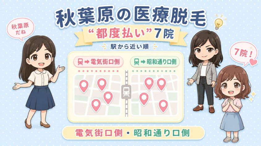 秋葉原にある医療脱毛「都度払い」7院【後悔しない選び方も解説】｜電気街口側・昭和通り口側を駅から近い順に