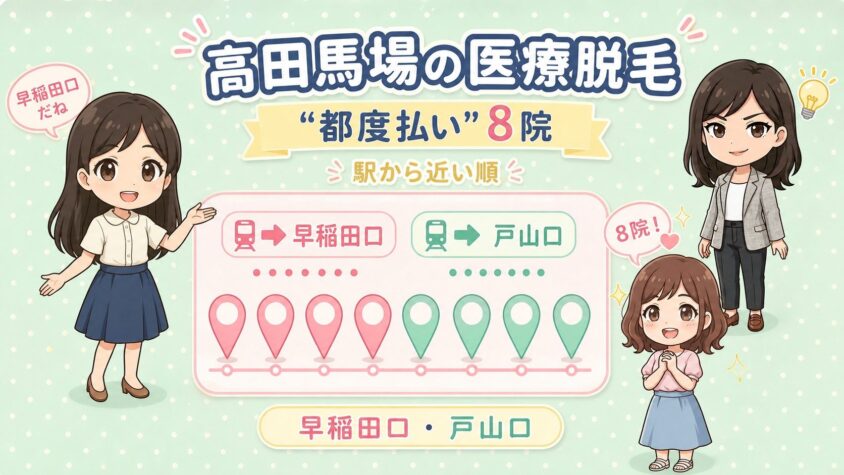 高田馬場にある医療脱毛「都度払い」8院【後悔しない選び方も解説】｜早稲田口・戸山口を駅から近い順に