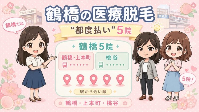 鶴橋にある医療脱毛「都度払い」5院【後悔しない選び方も解説】｜鶴橋・上本町・桃谷を駅から近い順に