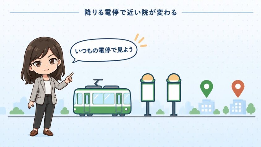 降りる電停が変われば近い院も変わる