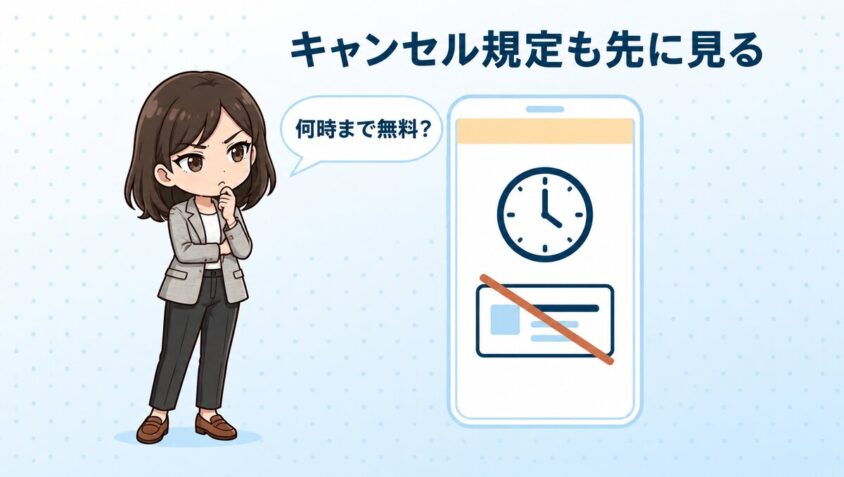キャンセル規定は都度払いでは料金と同じくらい効いてくる