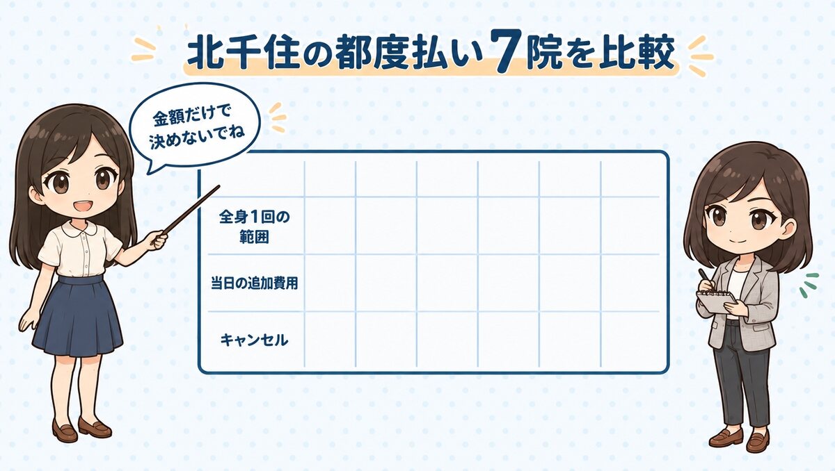 北千住の都度払い7院を比較するポイント