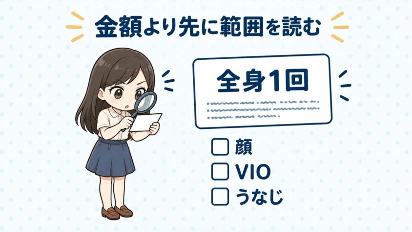 全身1回に顔・VIO・うなじが入っているかを先に読む