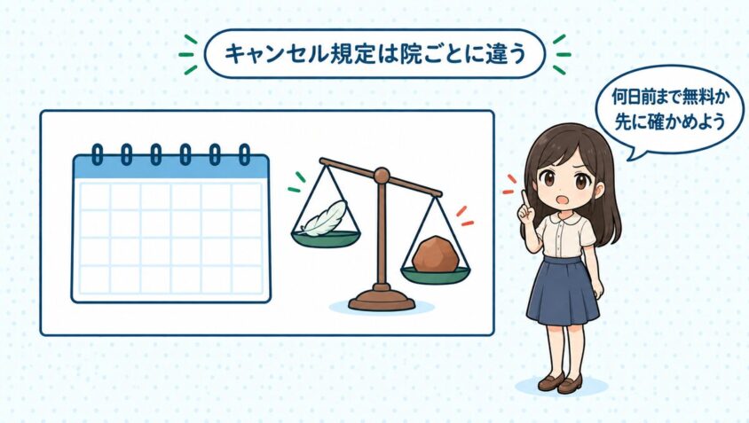 キャンセル規定の重さが院によって大きく違う