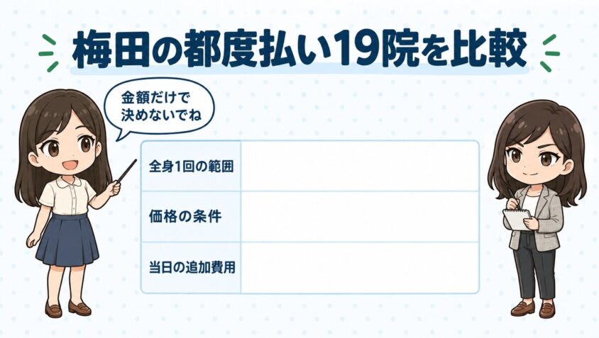 梅田の都度払い19院を比較するポイント